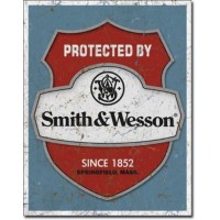 Smith & Wesson - Protected By Tin Sign 12.5" X 16" , 12x16 Multi-Colored   